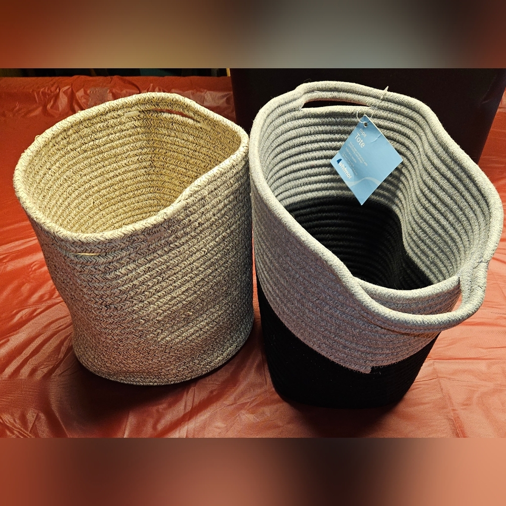 Rope Tote w/Handles N.W.T. Blk&Gray w/Extra Smaller Cream Woven Rope Basket